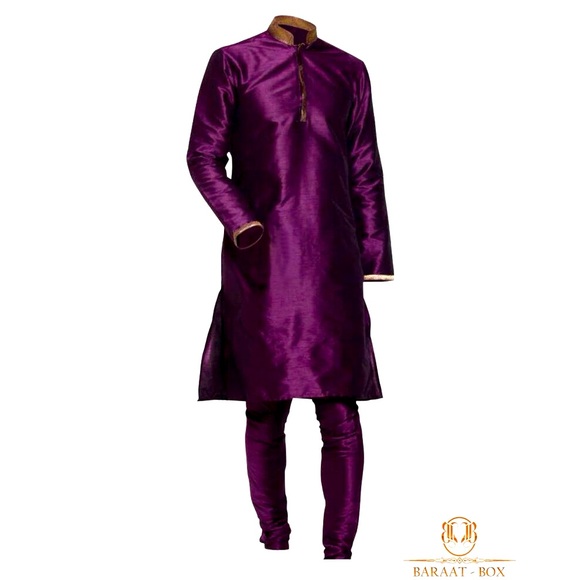 Men’s Purple Kurta Pyjama Set - Indian Wedding Party Bridal Event Menswear Sz 42 - Picture 1 of 1